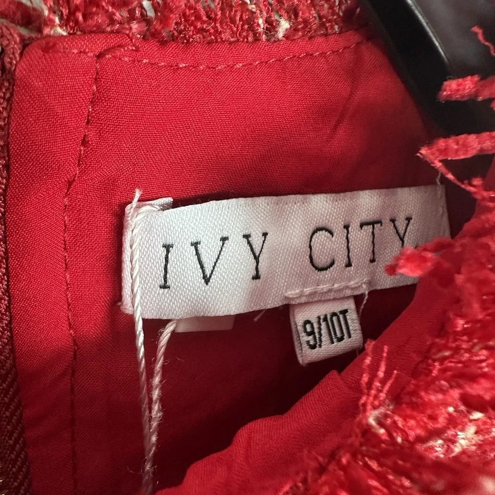 NEW IVY CITY CO Girls Reese Mini Dress‎ Size 9/10T Red Tweed Gold Zipper Wool